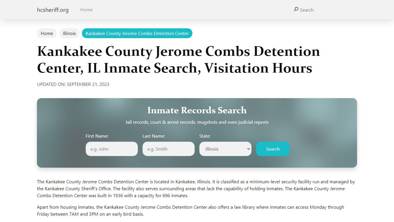 Kankakee County Jerome Combs Detention Center, IL Inmate Search ...